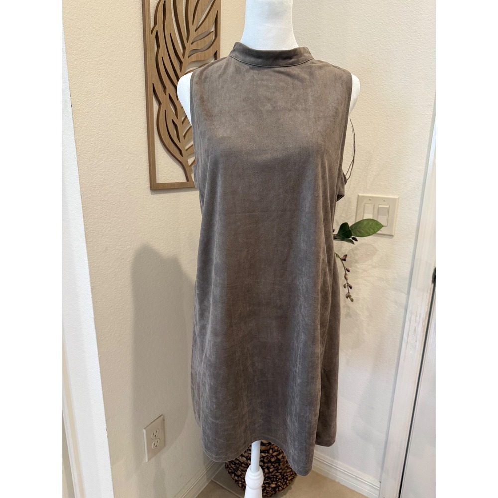 Ontwelth Faux Suede Mock Neck Sleeveless Shift Dress Taupe Brown Womens Large